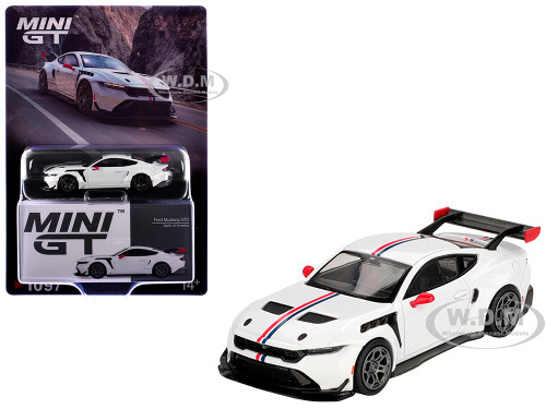 Ford Mustang GTD Spirit of America White with Red and Blue Stripes Limited Edition 1/64 Diecast Model Car Mini GT MGT01097