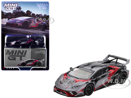 Lamborghini Huracan GT LB WORKS RONIN Gray Metallic with Black and Red Graphics Limited Edition 1/64 Diecast Model Car Mini GT MGT01177