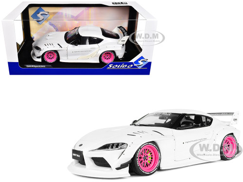 2025 Toyota GR Supra Liberty Walk Body Kit White Metallic with Pink Wheels 1/18 Diecast Model Car Solido S1815502