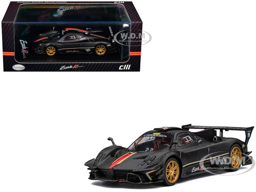 Pagani Zonda Revolucion Carbon with Red and Gold Stripes and Extra Wheels 1/64 Diecast Model Car CM Model CM64-REVOLUCION-12