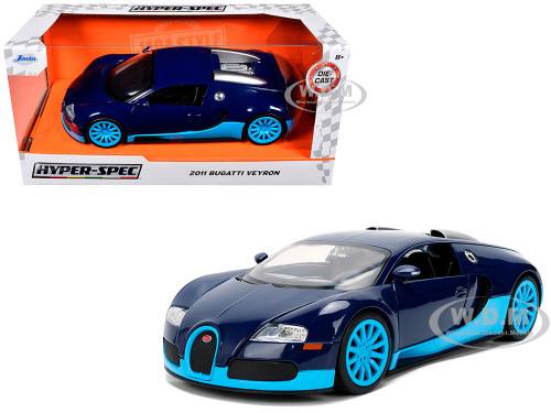 2011 Bugatti Veyron Dark Blue with Light Blue Accents Hyper Spec Series 1/24 Diecast Model Car Jada 37643