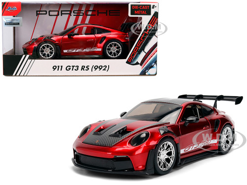 Porsche 911 992 GT3 RS Red Chrome with Carbon Top and Hood Stripes Hyper Spec Series 1/24 Diecast Model Car Jada 37809