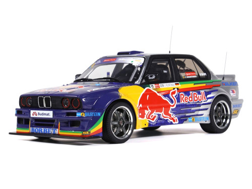2023 BMW E30 V8 Drift Red Bull Driftbrothers Blue and Silver with Graphics Limited Edition to 3000 pieces Worldwide 1/18 Model Car Otto Mobile OT486