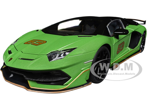 Lamborghini Aventador SVJ Roadster Green Metallic with Carbon Top and Gold Accents 1/18 Diecast Model Car Heimanba H1102GRN