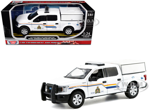 2019 Ford F 150 Lariat Crew Cab Pickup Truck with Camper Box Royal Canadian Mounted Police White Law Enforcement and Public Service Series 1/24 1/27 Diecast Model Car Motormax 76647
