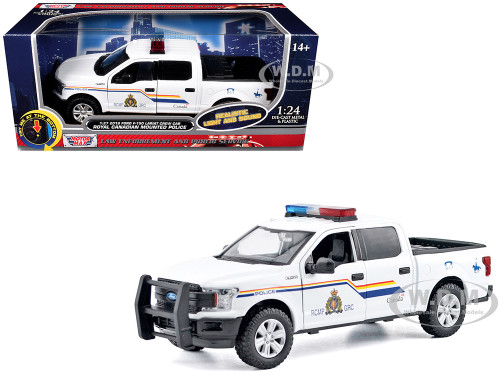 2019 Ford F 150 Lariat Crew Cab Pickup Truck Royal Canadian Mounted Police White with Flashing Light Bar and Front and Rear Lights and Sounds Law Enforcement and Public Service Series 1/24 1/27 Diecast Model Car Motormax 79514