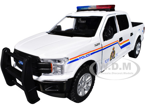 2019 Ford F 150 Lariat Crew Cab Pickup Truck Royal Canadian Mounted Police White with Flashing Light Bar and Front and Rear Lights and Sounds Law Enforcement and Public Service Series 1/24 1/27 Diecast Model Car Motormax 79514