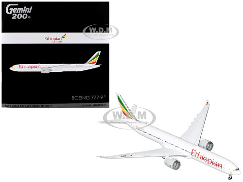 Boeing 777 9 Commercial Aircraft Ethiopian Airlines ET BBX White with Tail Stripes Gemini 200 Series 1/200 Diecast Model Airplane GeminiJets G2ETH1324