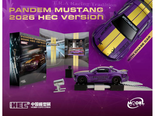Pandem Mustang SpeedHunters Purple Metallic with Yellow Stripes Hobby Expo China 2026 Event Edition 1/64 Diecast Model Car Model Model MM64-PM-HEC2026