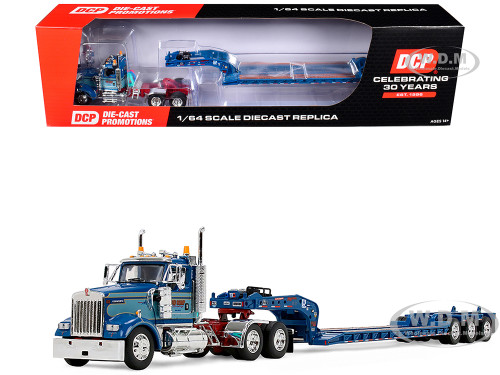 Kenworth W900L Day Cab and Fontaine Magnitude Lowboy Trailer Sid Kamp Blue and Light Blue Two-Tone 1/64 Diecast Model DCP/First Gear 60-2356