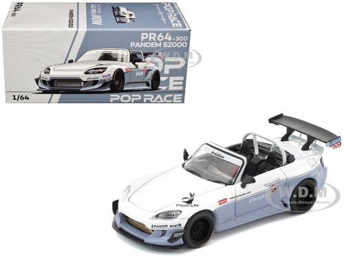 Honda Pandem S2000 RHD Right Hand Drive White and Blue Gray 1/64 Diecast Model Car Pop Race PR640300