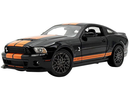 2013 Ford Mustang Shelby GT500 Black Orange Stripes Shelby Collectibles Series 1/18 Diecast Model Car ACME SC18013
