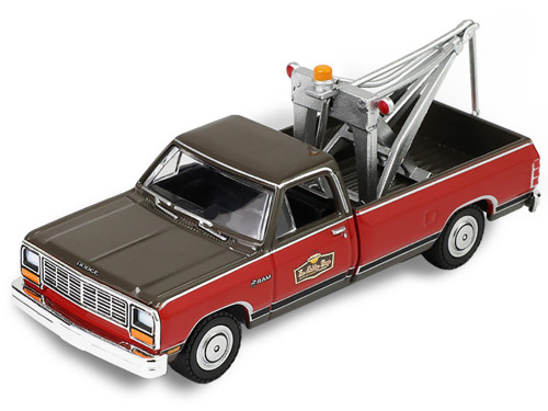 1983 Dodge Ram D 100 Royal SE Tow Truck with Drop In Tow Hook Hobby Shop Auto Mechanic Brown and Red with Work Lights The Hobby Shop Series 17 1/64 Diecast Model Car Greenlight 97170B