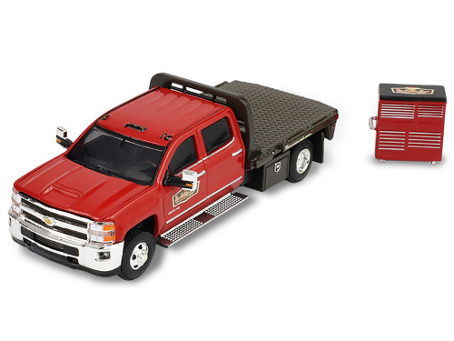 2016 Chevrolet Silverado 3500HD Dually Flatbed Truck Hobby Shop Auto Mechanic Red with Tool Cabinet The Hobby Shop Series 17 1/64 Diecast Model Car Greenlight 97170D