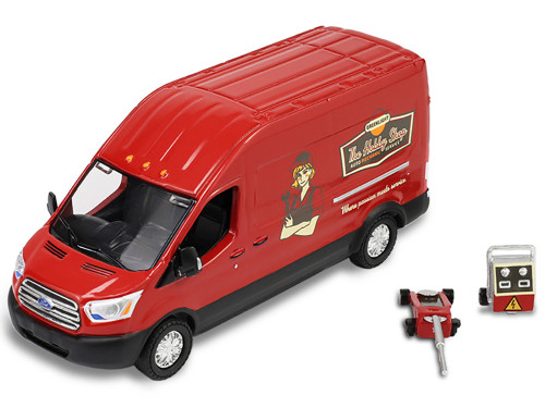 2019 Ford Transit LWB High Roof Van Hobby Shop Auto Mechanic Mobile Mechanic Red with Car Jack and Battery The Hobby Shop Series 17 1/64 Diecast Model Car Greenlight 97170E