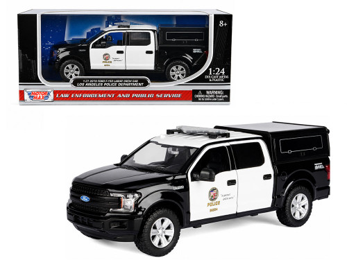 2019 Ford F 150 Lariat Crew Cab Pickup Truck with Camper Los Angeles Police Department Black and White Law Enforcement and Public Service Series 1/27 Diecast Model Car Motormax 76819