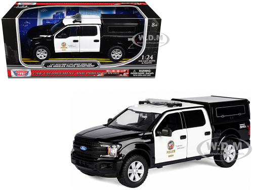2019 Ford F 150 Lariat Crew Cab Pickup Truck with Camper Los Angeles Police Department Black and White Law Enforcement and Public Service Series 1/24-1/27 Diecast Model Car Motormax 76819