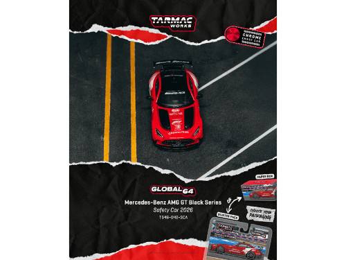 Mercedes-Benz AMG GT Black Series FIA Formula 1 World Championship Safety Car 2026 Red Black Hood Stripes Top Global64 Series 1/64 Diecast Model Car Tarmac Works T64G-042-SCA