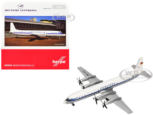 Ilyushin IL 18 Commercial Aircraft Deutsche Lufthansa DM STA White with Blue Stripes 1/200 Diecast Model Airplane Herpa HE573689