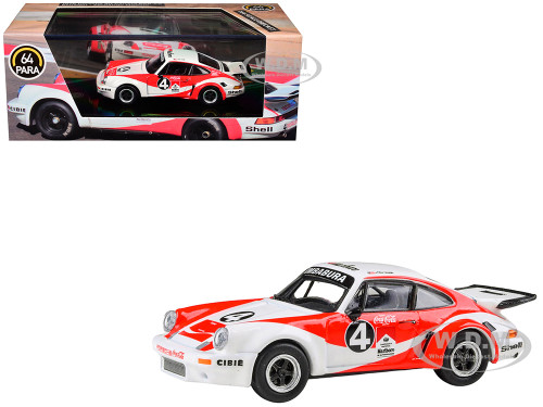 1976 Porsche 911 Carrera RSR 3 0 Ecuador #4 Fernando Madera White and Red with Graphics 1/64 Diecast Model Car Paragon Models  PA-55800