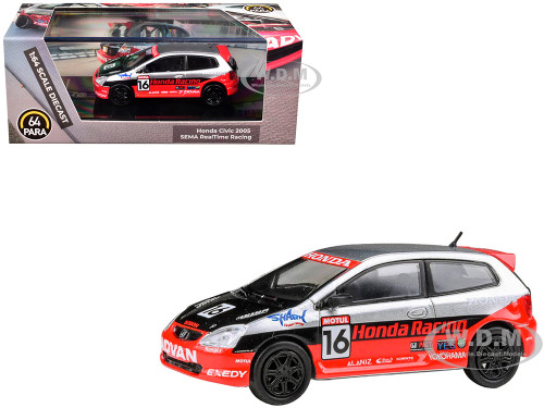 2005 Honda Civic #16 SEMA RealTime Racing Silver Metallic and Red with Black Graphics 1/64 Diecast Model Car Paragon Models PA-56352