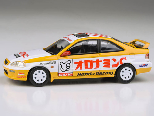 1999 Honda Civic EM1 RHD Right Hand Drive Oyatsu Racing White and Yellow with Graphics 1/64 Diecast Model Car Paragon Models PA-65630