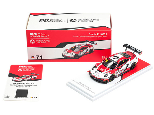 Porsche 911 GT3 R 992 #911 Wang Zhongwei Patrick Pilet Absolute Racing GT World Challenge Asia Okayama 2025 1/64 Diecast Model Car Almost Real 640009001