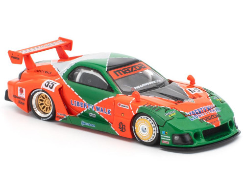 Mazda RX7 FD3S LB Super Silhouette RHD Right Hand Drive 787B Tribute Orange Green Graphics 1/64 Diecast Model Car Pop Race PR640537