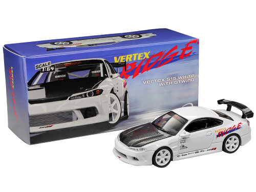 Vertex S15 RHD Right Hand Drive Ridge White Graphics GT Wing 1/64 Diecast Model Car Model Model MM64-S15-002