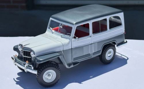 1955 Willys Jeep Station Wagon White Gray Metallic Red Interior 1/18 Diecast Model Car Road Signature 92858W