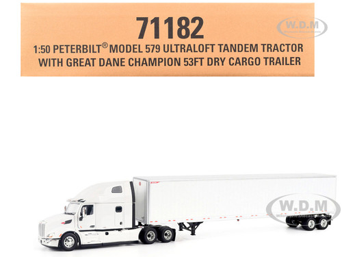 Peterbilt 579 Ultraloft Tandem Tractor White with Great Dane Champion 53ft Dry Cargo Trailer Transport Series 1/50 Diecast Model Diecast Masters 71182