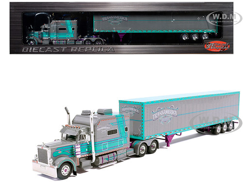 Peterbilt 379 Truck with Sleeper and Dry Goods Trailer TransAmerica Gray with Seafoam Green Graphics J1 Diecast Series 1/64 Diecast Model IXO Models IAPR1027