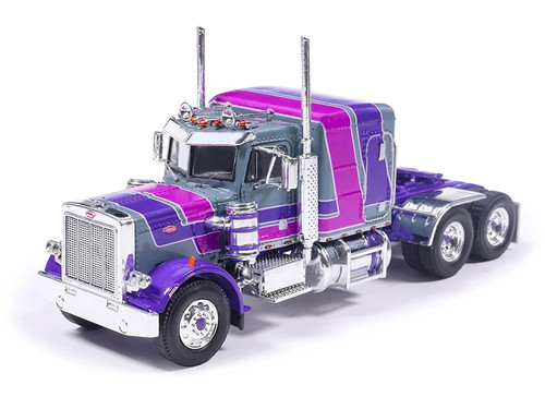 1973 Peterbilt 359 Truck Tractor Gray and Purple with Graphics 1/64 Diecast Model IXO Models U64TR051