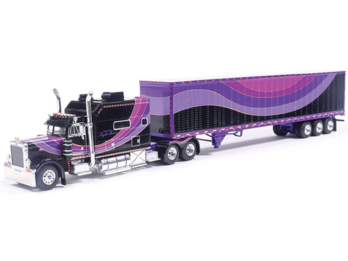 Peterbilt 379 Truck with Sleeper and Dry Goods Trailer Night Moves Black with Graphics J1 Diecast Series 1/64 Diecast Model IXO Models IAPR1026