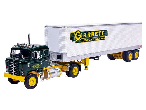 1950 Kenworth Truck Tractor with Vintage Trailer Bullnose Garrett Freightlines Yellow and Green 1/64 Diecast Model IXO Models U64TRTR022S