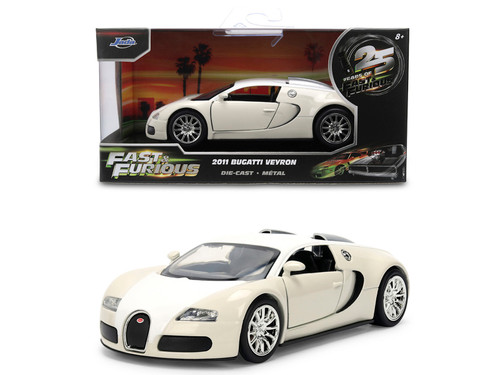 2011 Bugatti Veyron White and Tan Furious 7 2015 Movie 25 Years of Fast & Furious Series 1/32 Diecast Model Car Jada 36755-25TH
