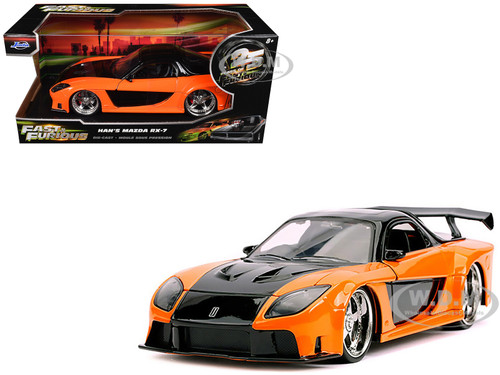 Han s Mazda RX 7 RHD Right Hand Drive Orange and Black The Fast and the Furious: Tokyo Drift 2006 Movie 25 Years of Fast & Furious Series 1/24 Diecast Model Car Jada 30732-25TH