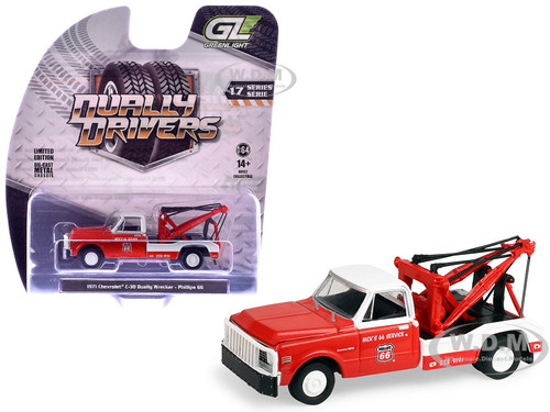 1971 Chevrolet C 30 Dually Wrecker Tow Truck Phillips 66 Red with White Top Dually Drivers Series 17 1/64 Diecast Model Car Greenlight 46170A