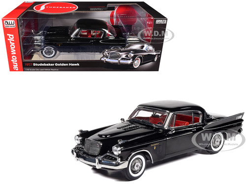 1957 Studebaker Golden Hawk Midnight Black with Red Interior 1/18 Diecast Model Car Auto World AW327