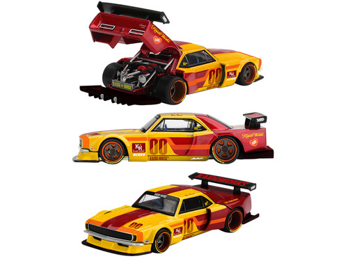 Chevrolet Camaro #00 Kaido Racing Team V1 Yellow Red Metallic Stripes Graphics Designed by Jun Imai Kaido House Special 1/64 Diecast Model Car Mini GT KHMG319