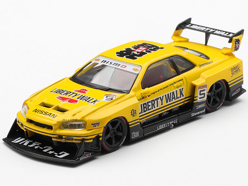 Nissan LB ER34 Super Silhouette Skyline RHD Right Hand Drive #5 Sport Yellow with Graphics Limited Edition 1/64 Diecast Model Car Mini GT MGT01182
