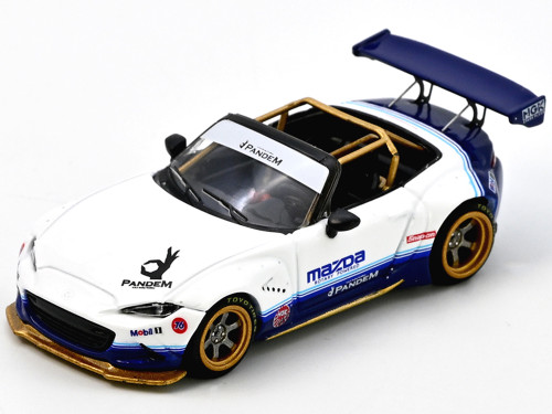 Mazda MX 5 ND Miata Pandem Rocket Bunny V1 0 White and Blue 1/64 Diecast Model Car Inno Models IN64-MX5P-ND-01