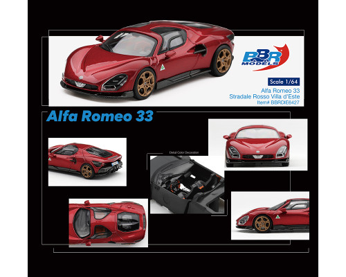 Alfa Romeo 33 Stradale Rosso Villa d Este Red 1/64 Diecast Model Car BBR BBRDIE6427