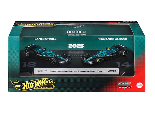 Aston Martin Aramco Formula One Team Formula One F1 World Championship 2025 2 Piece Set Diecast Model Cars Hot Wheels JMN00