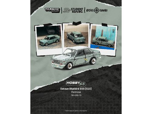 Datsun Bluebird SSS "Formosa StudentDriver OSK Tools Green Graphics Hobby64 Series 1/64 Diecast Model Car Tarmac Works T64-052-FO