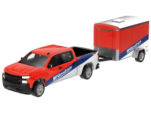 2019 Chevrolet Silverado BFGoodrich with Small Cargo Trailer Hitch & Tow Series 34 1/64 Diecast Model Car Greenlight 32340D