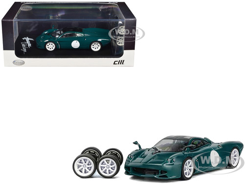 Pagani Huayra Codalunga Green with Sunroof and Extra Wheels 1/64 Diecast Model Car CM Model CM64-CODALUNGA-05