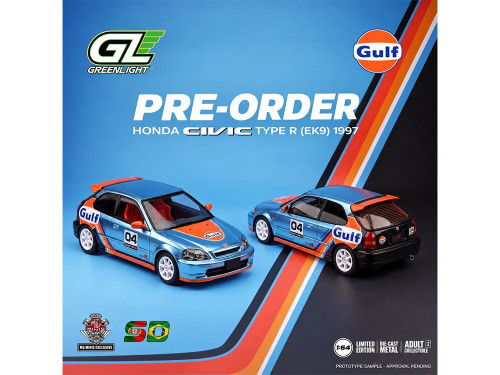 1997 Honda Civic Type I EK9 Gulf Oil Blue 1/64 Diecast Model Car Greenlight 6810081