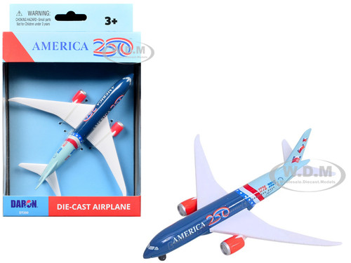 America 250 Airplane Blue Light Blue  Graphics Diecast Model Airplane Daron DT250