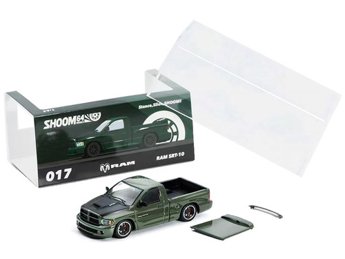 2003 Dodge Ram SRT 10 Pickup Truck Green Metallic with Matt Black Hood 1/64 Diecast Model Car Shoom64 Models SHOOM-103-017